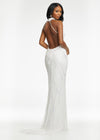 Back - Ivory ASHLEYlauren 11177 – An intricately hand-beaded halter gown featuring a stunning beaded motif, low open back, center slit, and a sweeping train. Perfect for making a show-stopping statement at any event.