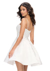 Back - White ASHLEYlauren 4780 classic satin cocktail dress featuring delicate spaghetti straps, a sweetheart neckline, and an elegant A-line skirt for a timeless and sophisticated look.