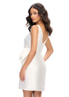 Back - White ASHLEYlauren 4785 Mikado cocktail dress featuring a plunging V-neckline, elegant V-back, fitted skirt, and an oversized bow accent for a sophisticated and show-stopping look.