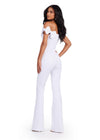 Back view. ASHLEYlauren 11439 white off shoulder scuba jumpsuit with oversized bow sleeves