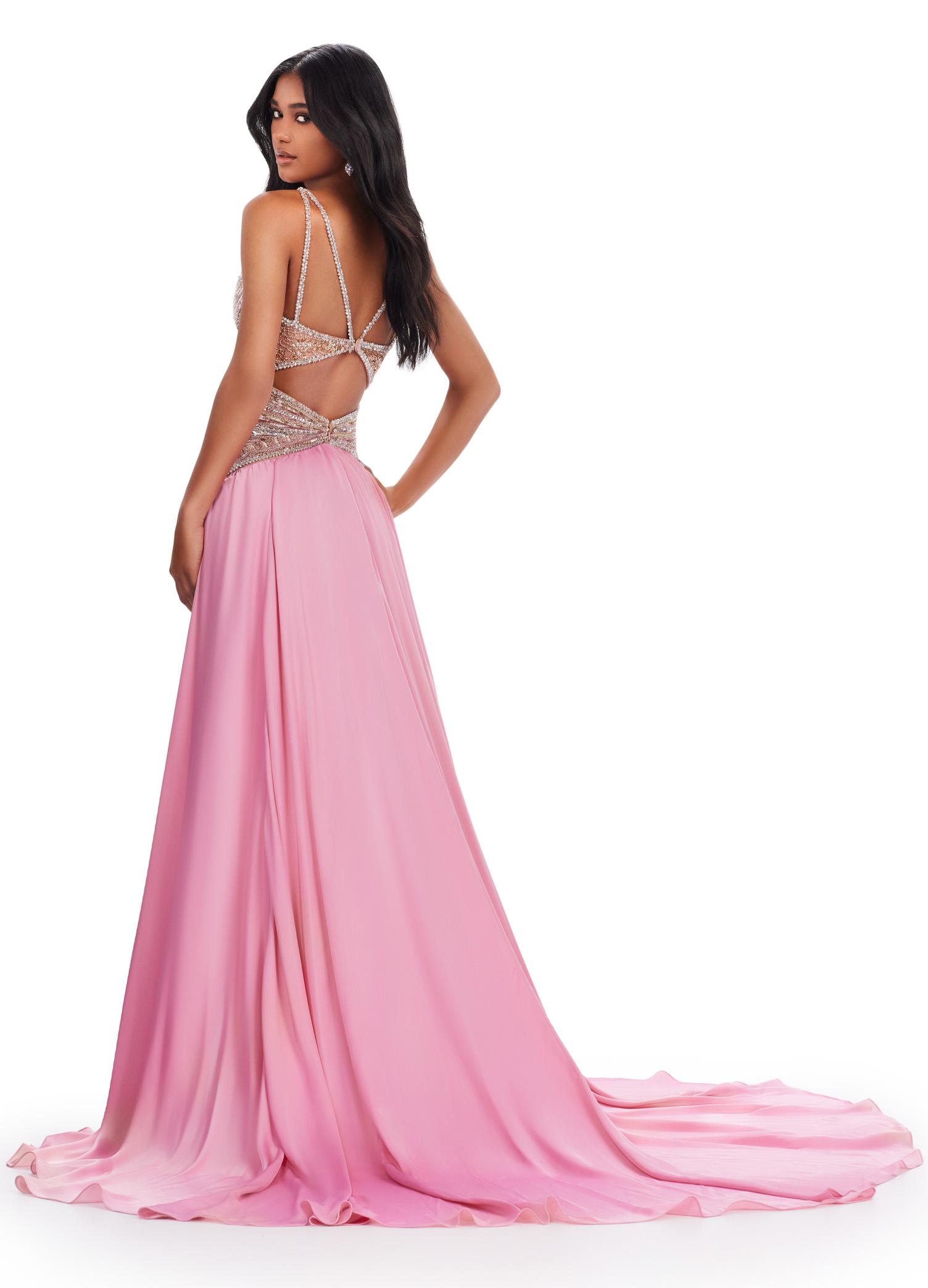 ASHLEYlauren 11455 Beaded Charmeuse Gown with Overskirt