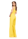 Back view. ASHLEYlauren 11760 Yellow Scuba Jumpsuit with Spaghetti Straps and Removable Ruffle-Accented Jacket for a Bold, Stylish Look