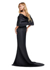 Back view. Black ASHLEYlauren 11424 Elegant Strapless Evening Gown in Double Faced Satin with Detachable Halter Style Off Shoulder Overlay