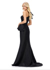 Back view. Black ASHLEYlauren 11722 Elegant One Shoulder Fitted Mermaid Gown in Taffeta with Statement Ruffles at Hip and Neckline and Ruched Bustier