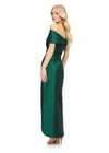 Back view. Dark Emerald ASHLEYlauren 11719 Elegant Off Shoulder Taffeta Gown with Draped Ruched Bodice, Curve-Enhancing Wrap Skirt, and Centre Front Slit