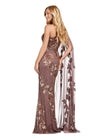 Back view. Dark Taupe ASHLEYlauren 11434 Elegant Fully Beaded Gown with One Shoulder Design and Statement Floor Length Sleeve for a Modern Twist on a Classic Look