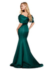 Back view. Deep Green ASHLEYlauren 11413 Elegant Off Shoulder Mermaid Gown in Double Faceted Satin with Statement Oversized Bow Neckline