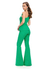 Back view. Green ASHLEYlauren 11699 Scuba Jumpsuit with One Shoulder Neckline, Statement Oversized Bow, and Structured Peplum Waist