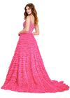 Back view. Hot Pink ASHLEYlauren 11427 breathtaking ball gown featuring a fully beaded bustier, sweetheart neckline, and a voluminous tiered tulle skirt for an enchanting and regal look.