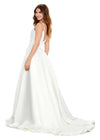 Back view. Ivory ASHLEYlauren 11267 stunning A-line gown featuring delicate spaghetti straps, a sweetheart neckline, eye-catching crystal trim, and asymmetrical ruching on the bustier to accentuate your curves for a glamorous and sophisticated look.