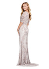 Back view. Marble ASHLEYlauren 11234 Elegant Fully Beaded Gown with V-Neckline, Wrap Style Bustier, and Sheer Ruffled Puff Mesh Sleeves