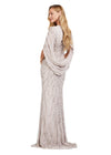 Back view. Marble ASHLEYlauren 11430 High Fashion Fully Beaded Fitted Gown with Elegant V-Neckline and Statement Cape Sleeves