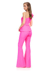 Back view. Pink ASHLEYlauren 11699 Scuba Jumpsuit with One Shoulder Neckline, Statement Oversized Bow, and Structured Peplum Waist