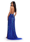 Back view. Royal ASHLEYlauren 11670 Intricately Beaded Gown with Deep V-Neckline, Sheer Side Cut Outs, Open V-Back, and Left Leg Slit