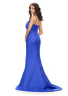 Back view. Royal ASHLEYlauren 11702 Classic Satin Evening Gown with Spaghetti Straps, Illusion V-Neckline, and Statement Oversized Bow