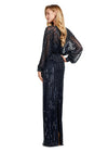 Back view. Twilight ASHLEYlauren 11302 Elegant Fully Hand Beaded Sequin Gown with V-Neckline, Flowing Dolman Sleeves, and Intricate Floral Beading at Waistline