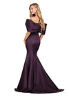 Back view. Wine ASHLEYlauren 11413 Elegant Off Shoulder Mermaid Gown in Double Faceted Satin with Statement Oversized Bow Neckline