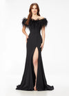 Black ASHLEYlauren 11099 Fully Beaded Gown with One-Shoulder Design, Intricate Beading, and High Slit for a Glamorous Look