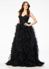 Black ASHLEYlauren 11141 Strapless Ball Gown with Sweetheart Neckline, Intricately Beaded Bustier, and Glitter Tulle Ruffle Skirt