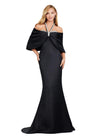 Black ASHLEYlauren 11424 Elegant Strapless Evening Gown in Double Faced Satin with Detachable Halter Style Off Shoulder Overlay