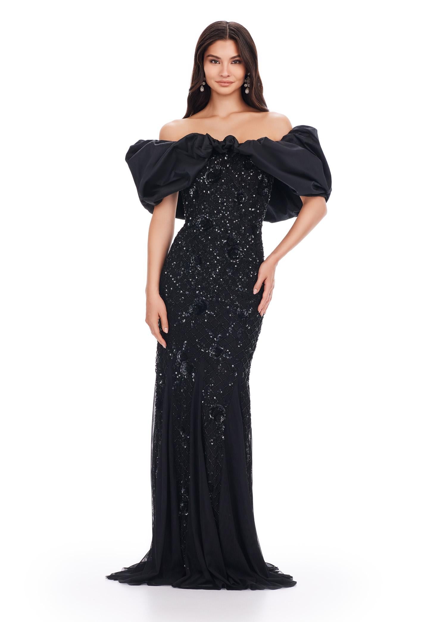 ASHLEYlauren 11433 Fully Beaded Off Shoulder Gown
