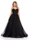 Black ASHLEYlauren 11518 Romantic A-Line Glitter Tulle Ball Gown with Sweetheart Neckline, Lace Appliqué Corset Bodice, and Lace Up Back