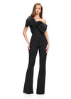 Black ASHLEYlauren 11703 Fun and Flirty One Shoulder Scuba Jumpsuit with Statement Oversized Bow Detail