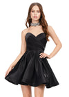 Black ASHLEYlauren 4644 strapless satin cocktail dress featuring a sweetheart neckline, A-line skirt, and a fully beaded choker for an elegant and sophisticated look.