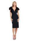 Black ASHLEYlauren 4656 – A chic scuba cocktail dress featuring a deep illusion V-neckline, oversized bow details, and a fitted skirt for a flattering and stylish look. Perfect for any special occasion.