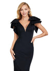 Black ASHLEYlauren 4656 – A chic scuba cocktail dress featuring a deep illusion V-neckline, oversized bow details, and a fitted skirt for a flattering and stylish look. Perfect for any special occasion.