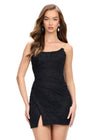 Black ASHLEYlauren 4713 Strapless Lace Applique Cocktail Dress
