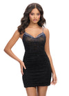 Black ASHLEYlauren 4717 Spaghetti Strap Cocktail Dress with Beaded Sweetheart Neckline and Fitted Skirt