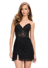 Black ASHLEYlauren 4776 Strapless Cocktail Dress with Lace Applique Corset Bustier and A-Line Skirt