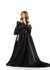 Back - Black ASHLEYlauren 8321 Satin Bow Overskirt with Oversized Bow and Back Skirt Detail