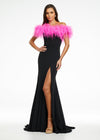 Black/Pink ASHLEYlauren 11099 Fully Beaded Gown with One-Shoulder Design, Intricate Beading, and High Slit for a Glamorous Look