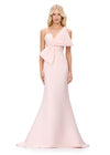 Blush ASHLEYlauren 11702 Classic Satin Evening Gown with Spaghetti Straps, Illusion V-Neckline, and Statement Oversized Bow