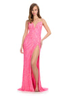 Bright Pink ASHLEYlauren 11236 strapless gown featuring a sweetheart neckline, modern floral sequin motif cascading down the bustier and skirt, and a left leg slit for a glamorous and head-turning look.