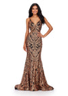 Bronze/Black ASHLEYlauren 11466 fitted stretch sequin gown with V-neckline and deep V-back