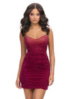 Burgundy ASHLEYlauren 4717 Spaghetti Strap Cocktail Dress with Beaded Sweetheart Neckline and Fitted Skirt