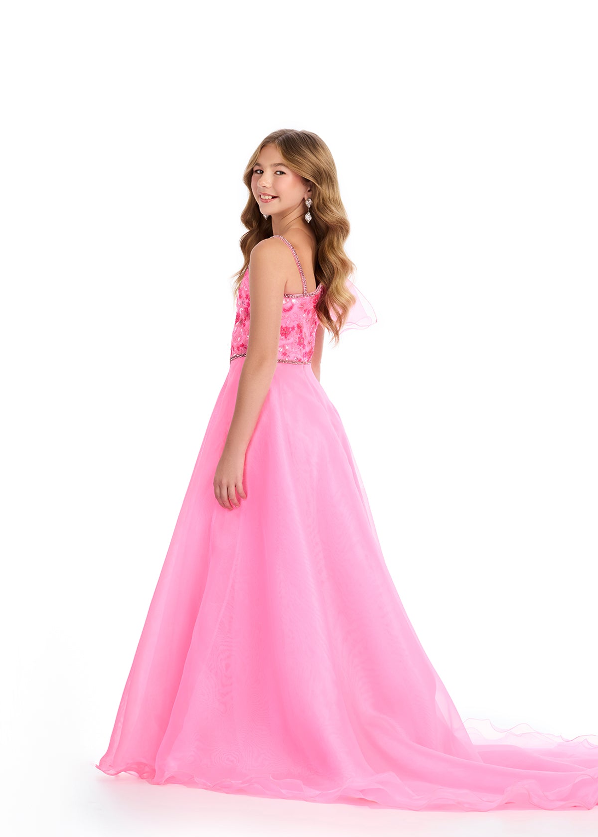 ASHLEYlauren 8300 One-Shoulder Beaded Organza Ball Gown
