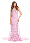 Candy Pink ASHLEYlauren 11404 breathtaking strapless gown featuring intricate full sequin beading, a matching sequin choker, and a flowing chiffon cape for a dramatic and statement-making look.