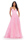 Candy Pink ASHLEYlauren 11658 Fully Beaded A-Line Tulle Gown with Sweetheart Neckline, Intricate Bow Accents, and Lace Up Back
