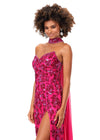 Close Up - Pink ASHLEYlauren 11351 Strapless Beaded Gown with Crystal Choker, Chiffon Cape, and Slit