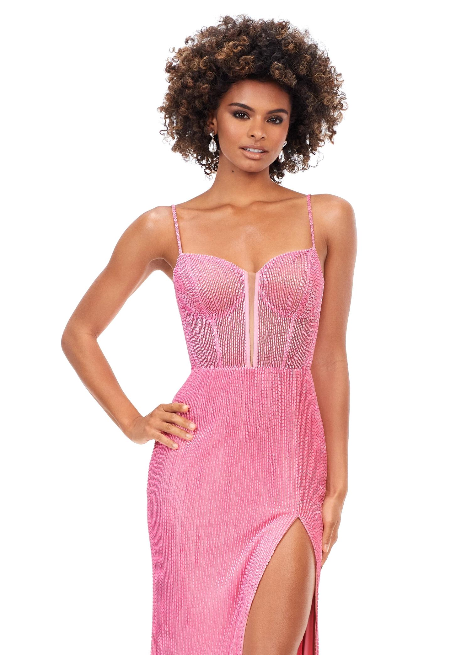 ASHLEYlauren 11369 - Liquid Beaded Gown with Exposed Bustier