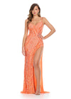 Coral ASHLEYlauren 11812 Fully Beaded Gown with Sweetheart Neckline, Lace-Up Back, and Left Leg Slit
