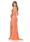 Back - Coral ASHLEYlauren 11812 Fully Beaded Gown with Sweetheart Neckline, Lace-Up Back, and Left Leg Slit