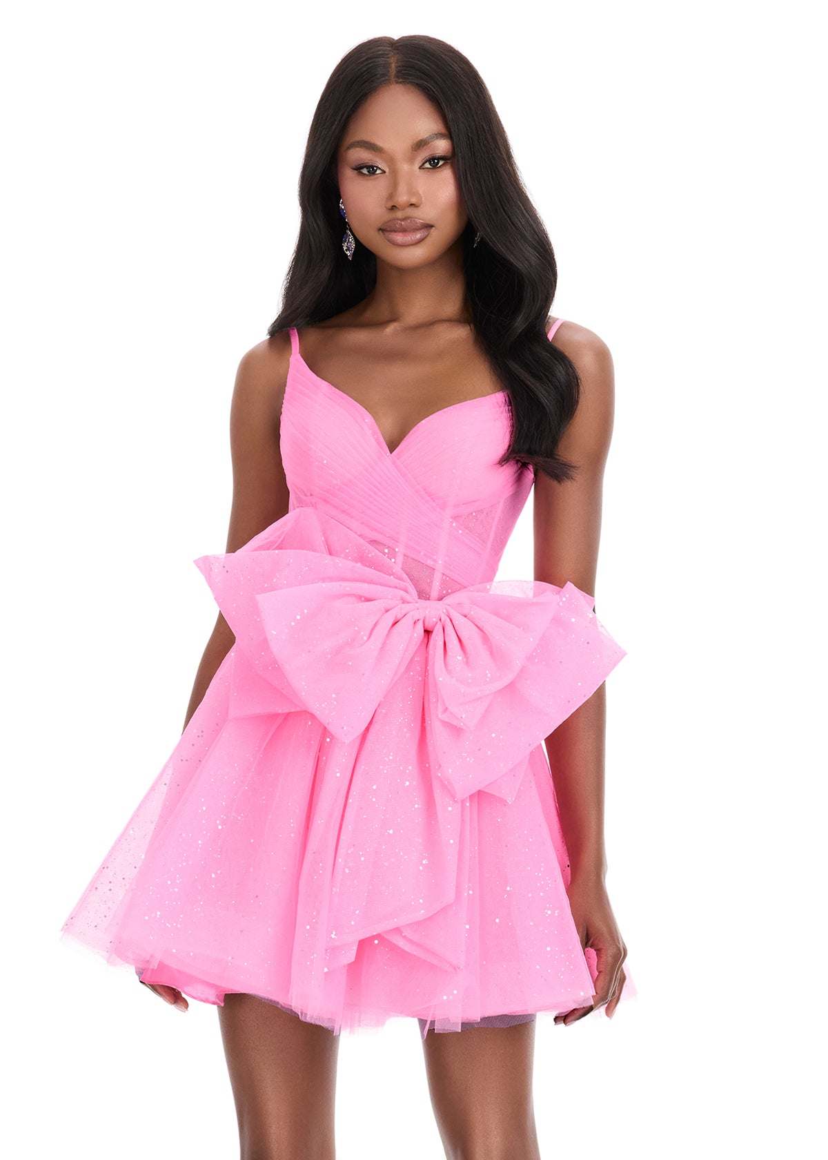 ASHLEYlauren 4819 – Glitter Tulle Crisscross Mini with Bow Skirt