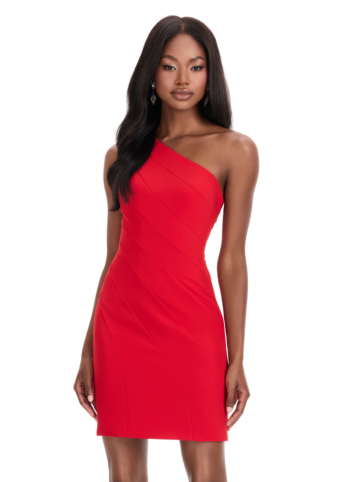 ASHLEYlauren 4834 – One-Shoulder Crepe Mini with Sculpted Seams