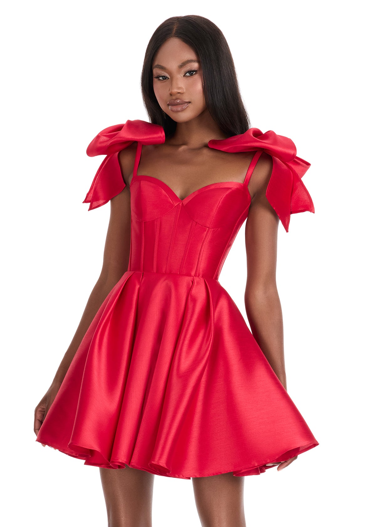 ASHLEYlauren 4855 – Mikado Sweetheart Mini with Oversized Bow Sleeves