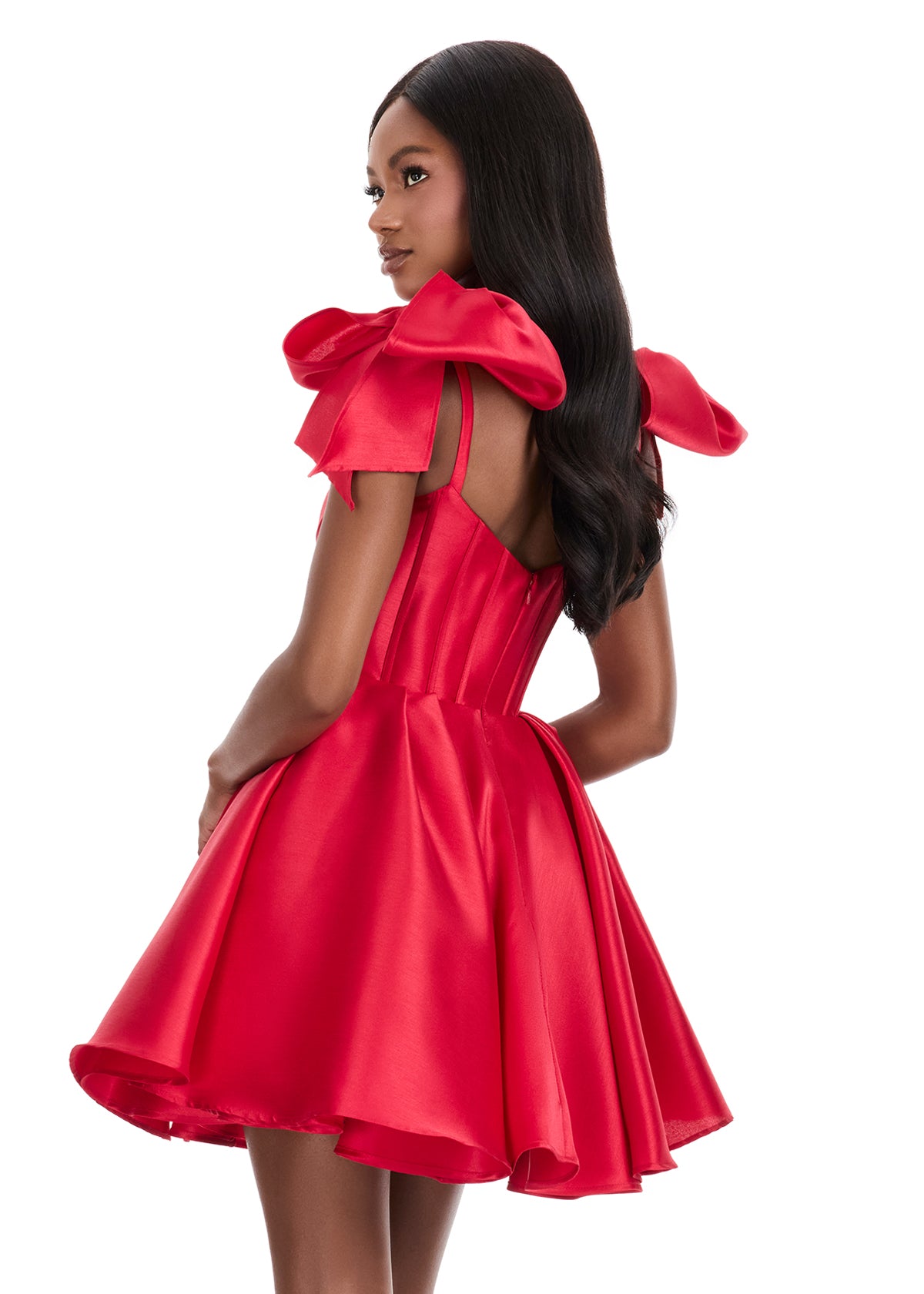 ASHLEYlauren 4855 – Mikado Sweetheart Mini with Oversized Bow Sleeves